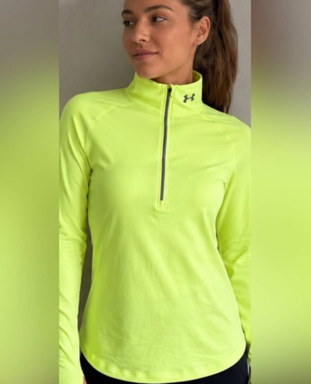 Under Armour 1/2 Zip Running Pullover Hi Vis Yellow Thumbholes Rear Pocket XS